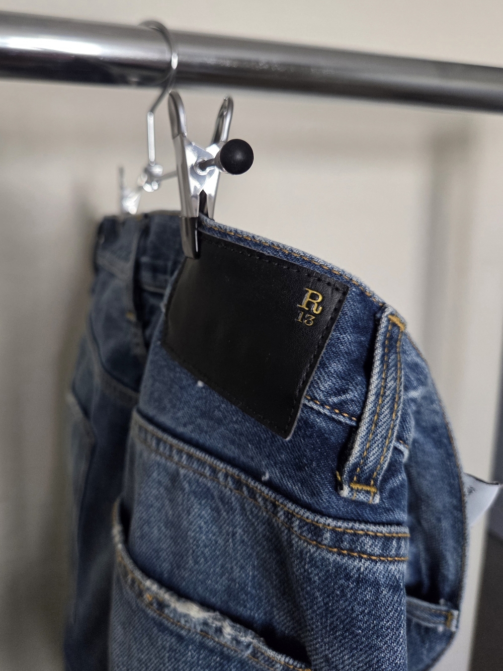 R13 Boyfriend Jeans Size 27 Distressed Made in Italy Kyle Indigo High End Denim - Picture 7 of 7